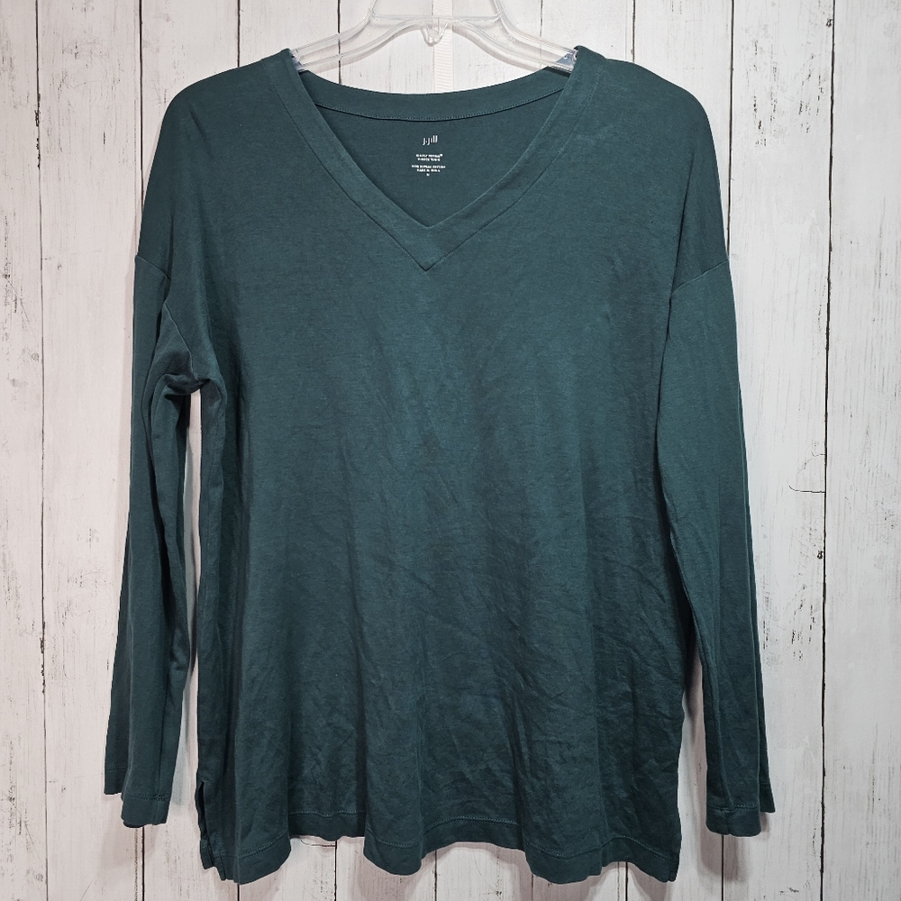 J. Jill Women's Green Simply Supima Cotton V-Neck Tunic Size Medium Long Sleeve.